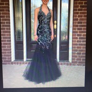 BLACK AND SILVER MAC DUGGAL MERMAID PROM DRESS